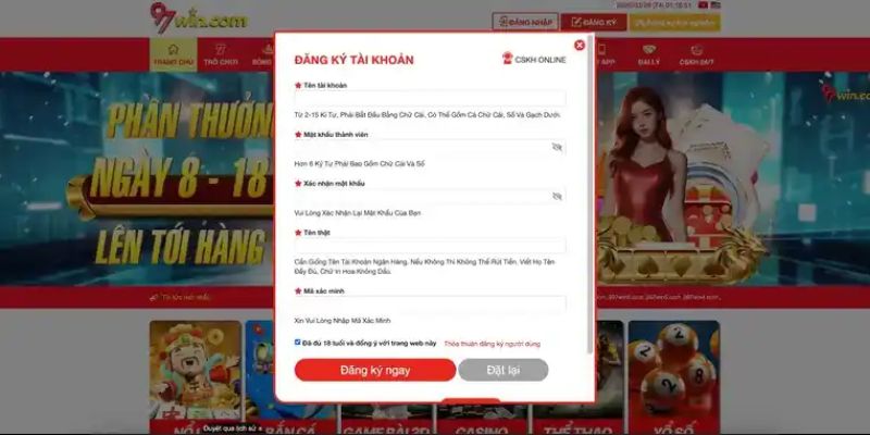 4 bước đăng ký 97Win đơn giản